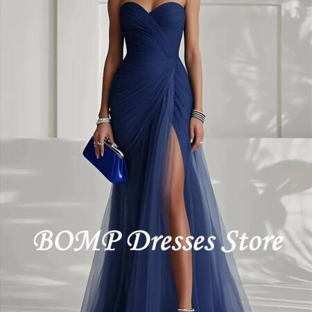 فساتين سهرة نسائية أنيقة ومثيرة باللون الأزرق السماوي من BOMP على شكل قلب بدون حمالات بفتحة عالية للحفلات الراقصة فساتين رسمية مخصصة