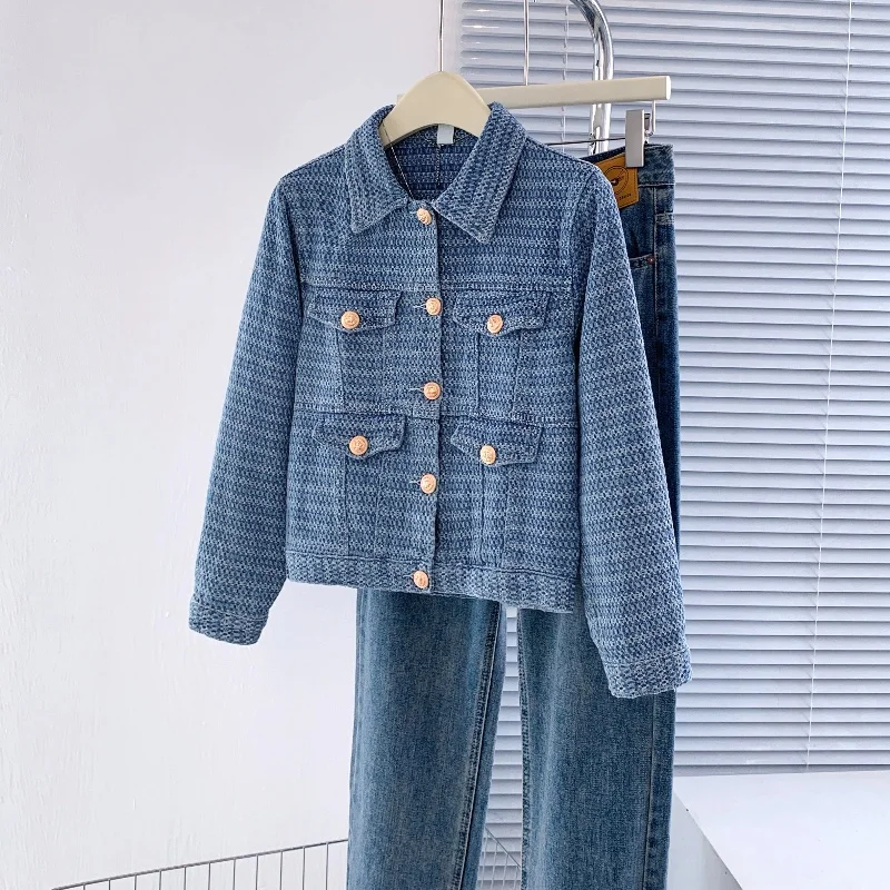جاكيت دنيم نسائي أنيق بتصميم ريترو، كارديجان قصير، ملابس خارجية نسائية جديدة لربيع وصيف، نمط كوري شعبي - Image 2