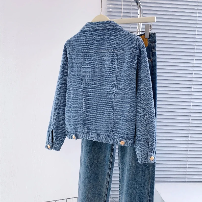 جاكيت دنيم نسائي أنيق بتصميم ريترو، كارديجان قصير، ملابس خارجية نسائية جديدة لربيع وصيف، نمط كوري شعبي - Image 4