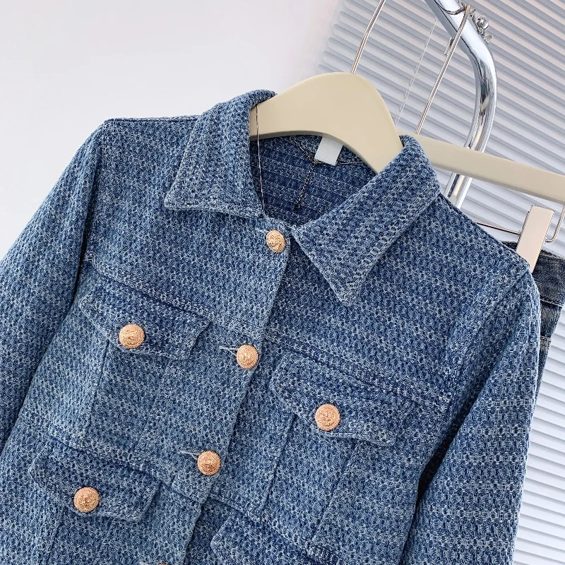 جاكيت دنيم نسائي أنيق بتصميم ريترو، كارديجان قصير، ملابس خارجية نسائية جديدة لربيع وصيف، نمط كوري شعبي - Image 5