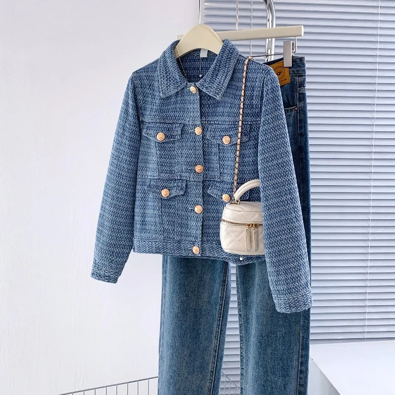 جاكيت دنيم نسائي أنيق بتصميم ريترو، كارديجان قصير، ملابس خارجية نسائية جديدة لربيع وصيف، نمط كوري شعبي - Image 3