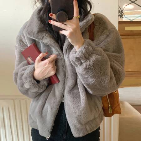 المرأة الخريف الشتاء رشاقته معطف دافئ الوقوف طوق فضفاض الفراء أفخم جاكيت زيبرا لينة مريحة عادية بسيطة الصلبة ملابس خارجية