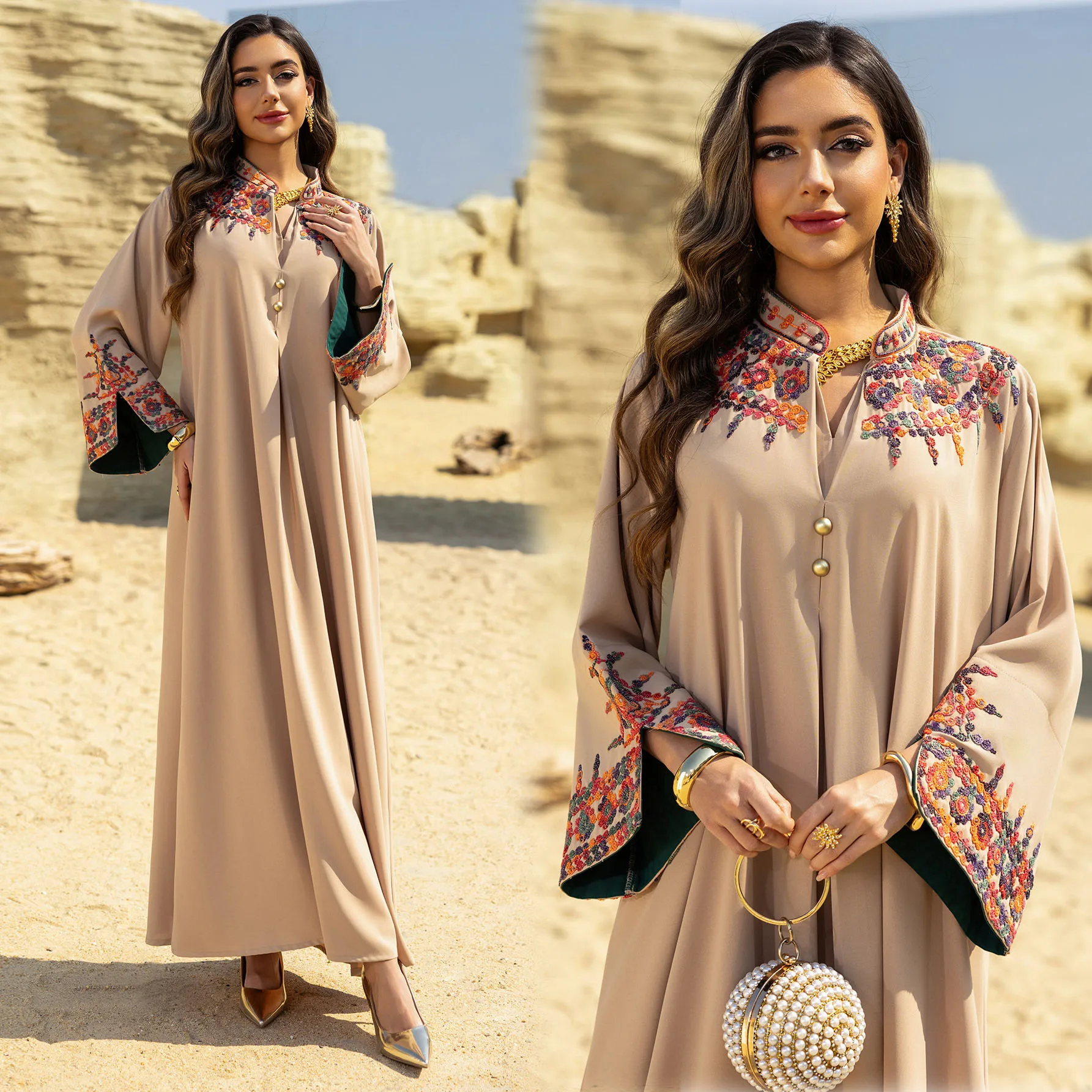 فستان إسلامي لعيد رمضان، قفطان مغربي مبهر، ملابس إسلامية تركية سعودية، جلابية للحفلات - Image 3