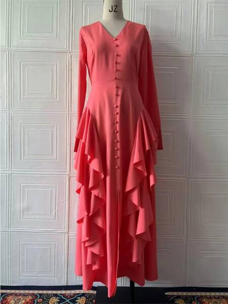 فستان نسائي للعيد عباية إسلامية بحاشية مكشكشة فيستدوس لارجوس للحفلات قفطان جلابية رمضان فساتين طويلة دبي رداء عربي طويل 2026