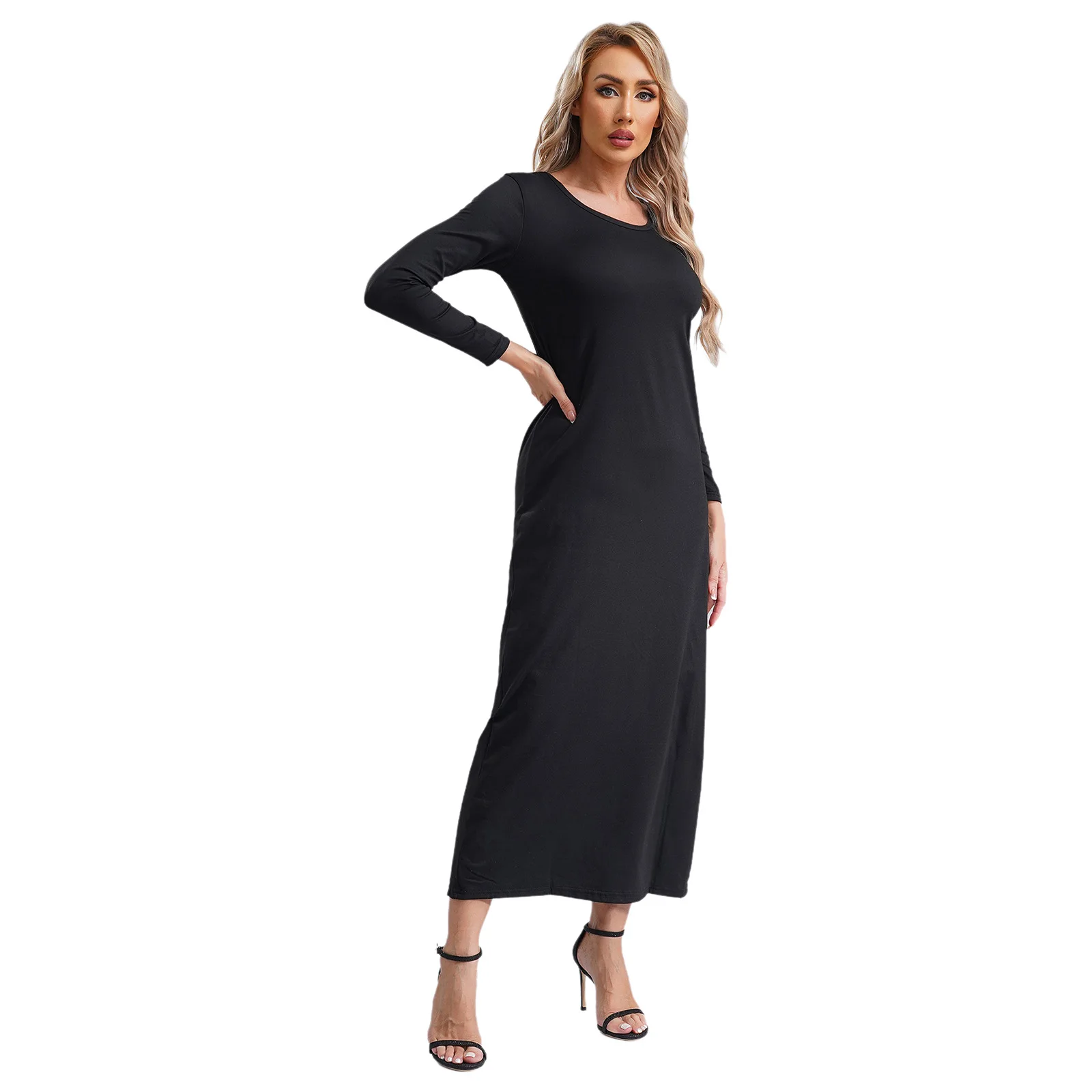 عبايات نسائية فستان عربي إسلامي كم طويل صلاة إسلامية دبي قفطان أردية طويلة فضفاضة أساسية ماكسي فستان طويل دبي قفطان - Image 4