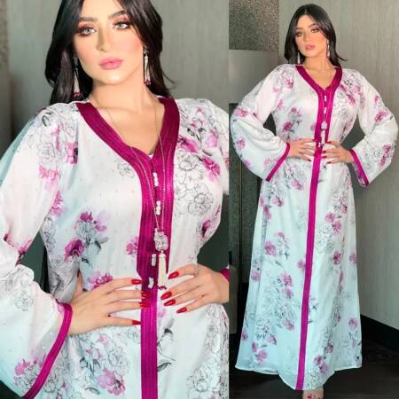 فستان نسائي طويل مطبوع عليه زهور ، والعيد ، عباية إسلامية ، والجلابية ، ورمضان ، ومروكو ، ودبي ، وعربي ، وقفطان ، وفساتين إسلامية