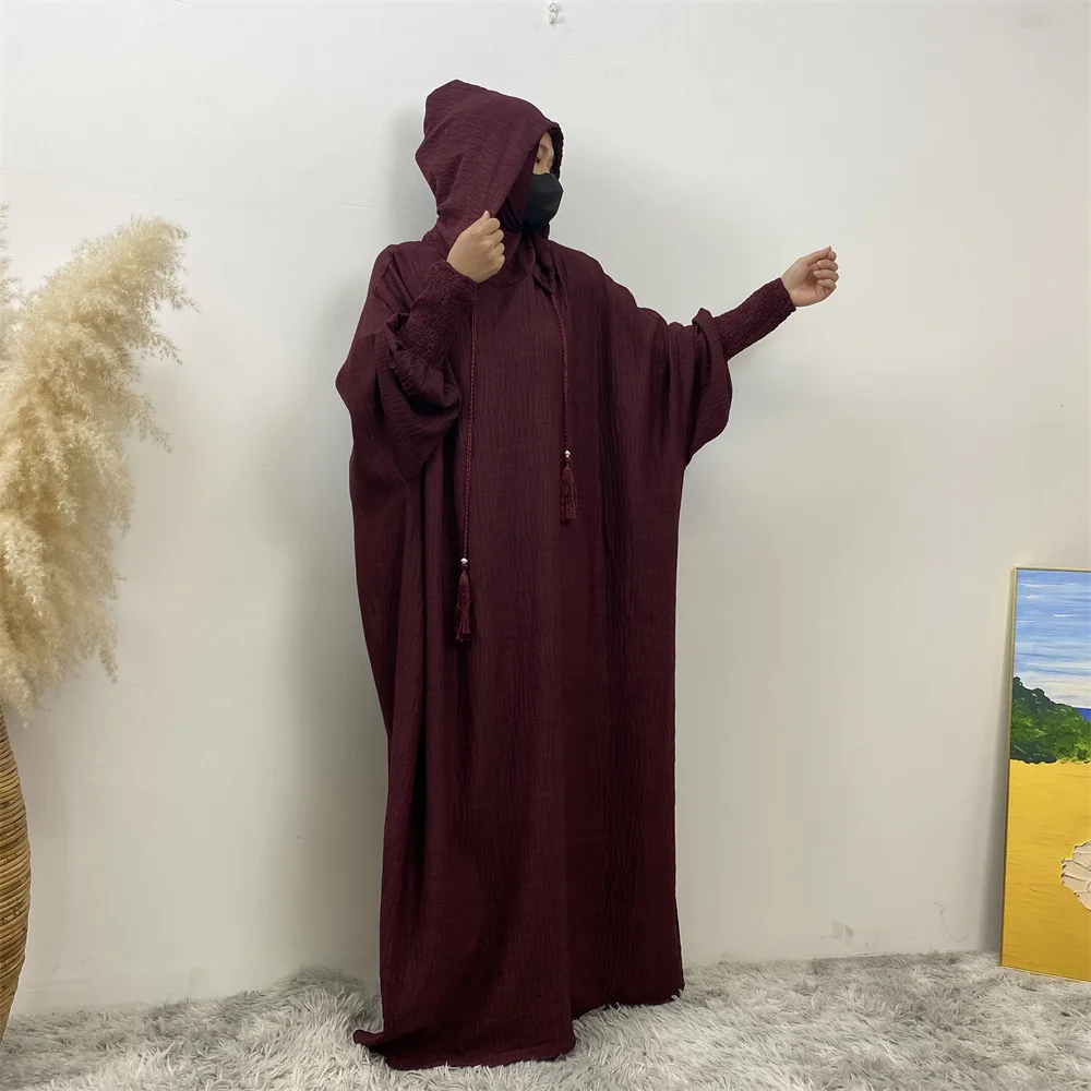 عبايات نسائية 12 لونًا ملابس صلاة إسلامية لرمضان مع جلابة بغطاء للرأس وأكمام تشبه جناح الخفّاش رداء عربي للعيد جلاب - Image 6