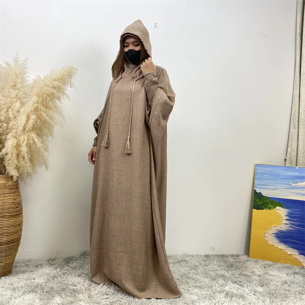 عبايات نسائية 12 لونًا ملابس صلاة إسلامية لرمضان مع جلابة بغطاء للرأس وأكمام تشبه جناح الخفّاش رداء عربي للعيد جلاب - Image 3