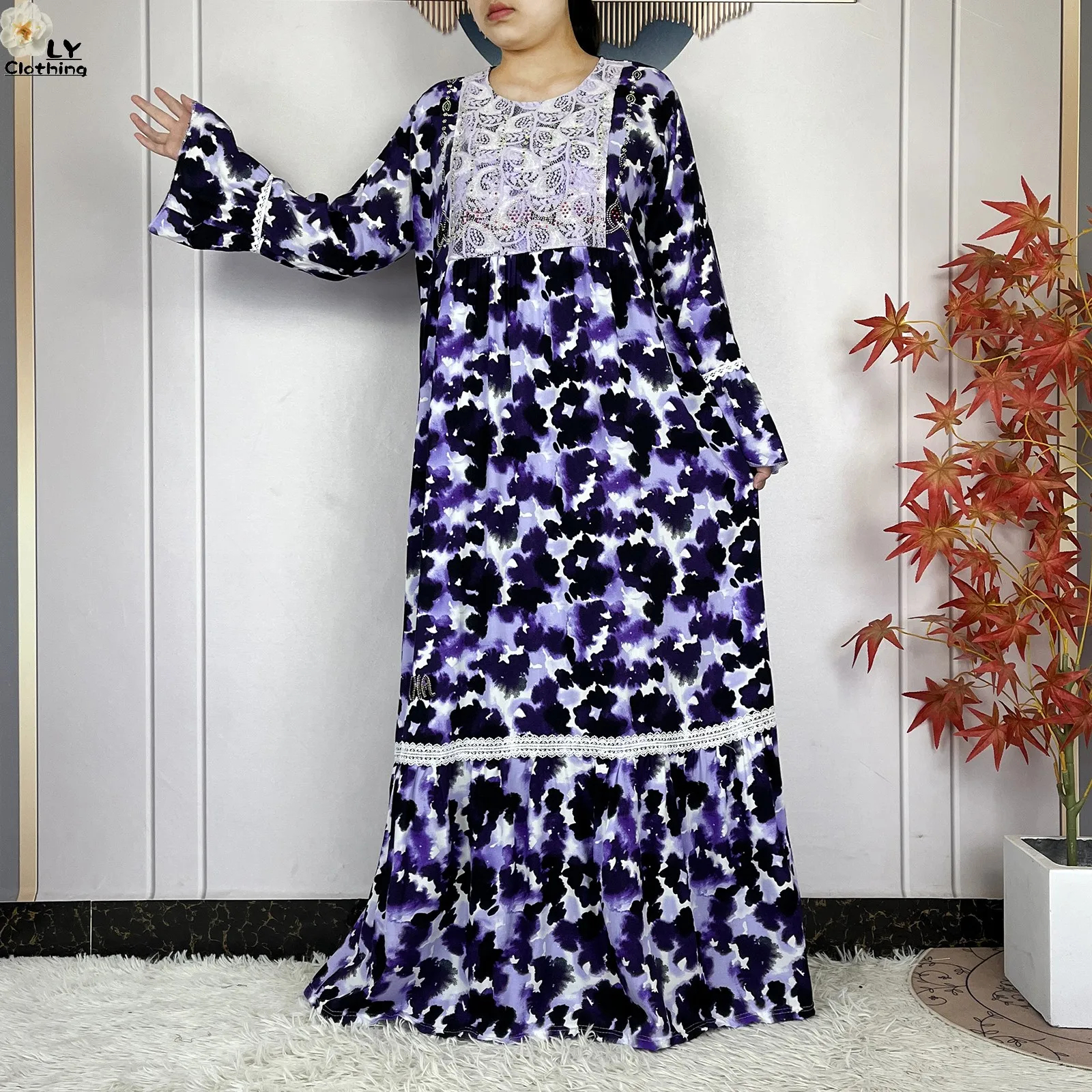 فستان نسائي جديد موضة 2026 بتصميم زهري وأكمام طويلة من القطن مع وشاح كبير، قفطان دبي، فستان فضفاض كاجوال، فساتين أفريقية - Image 3