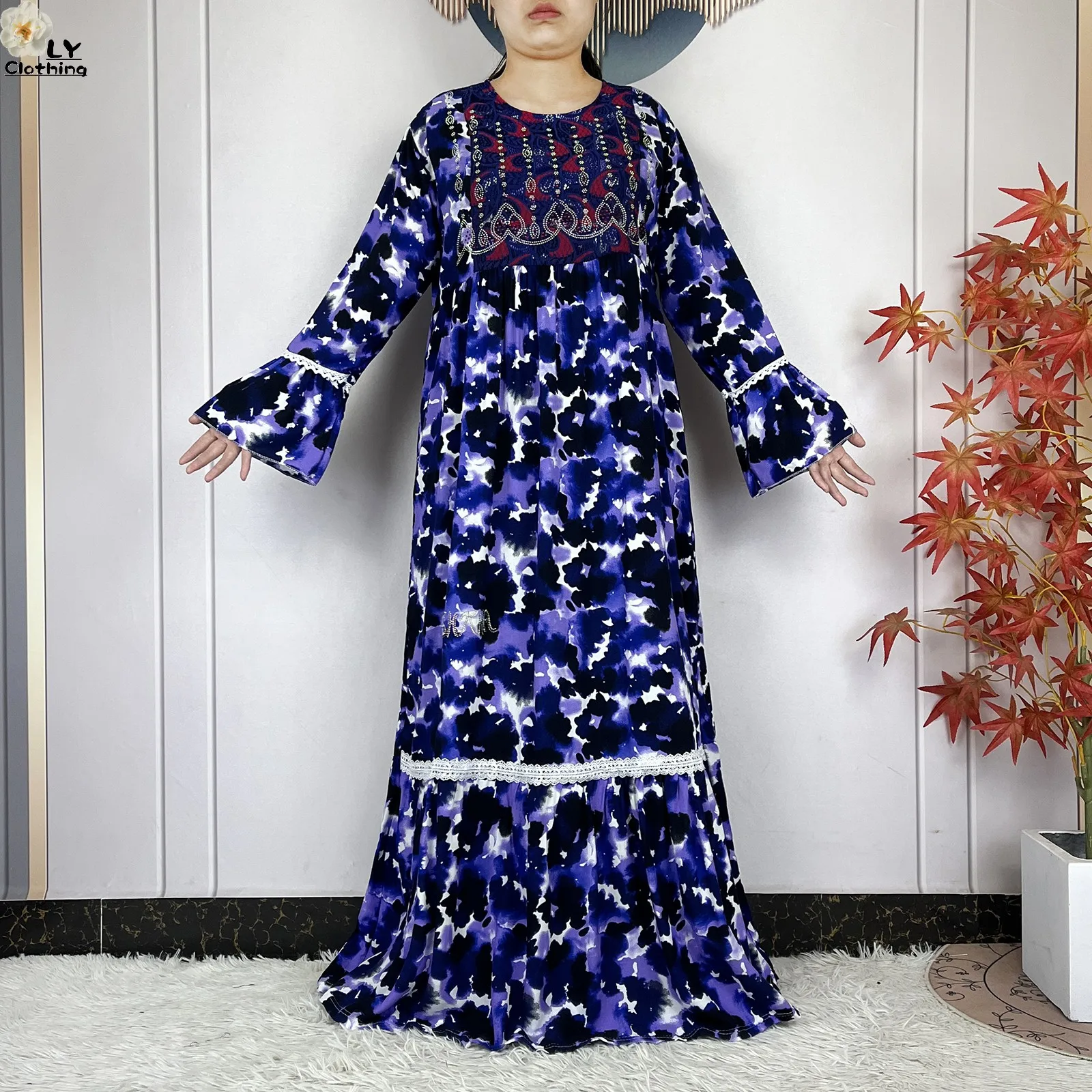 فستان نسائي جديد موضة 2026 بتصميم زهري وأكمام طويلة من القطن مع وشاح كبير، قفطان دبي، فستان فضفاض كاجوال، فساتين أفريقية - Image 5