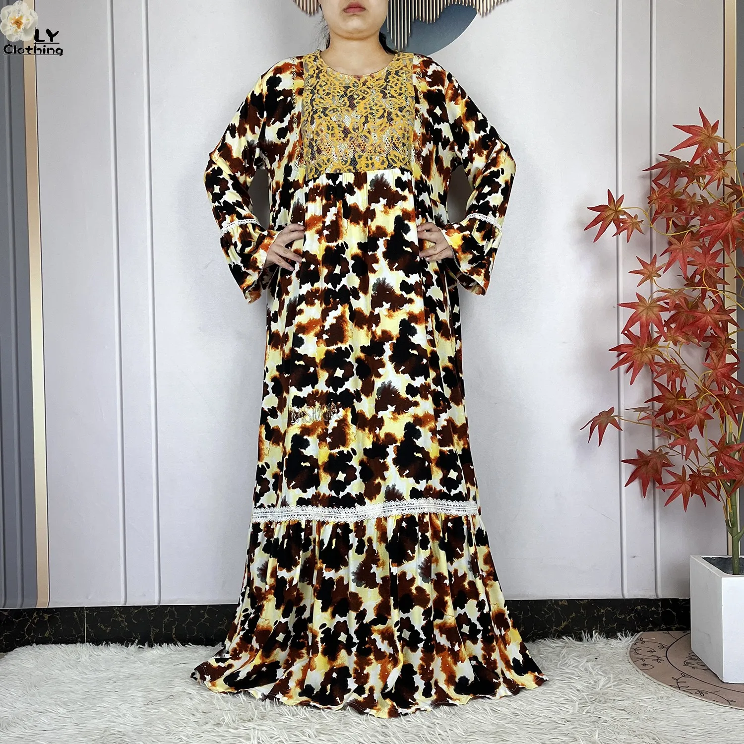 فستان نسائي جديد موضة 2026 بتصميم زهري وأكمام طويلة من القطن مع وشاح كبير، قفطان دبي، فستان فضفاض كاجوال، فساتين أفريقية - Image 4