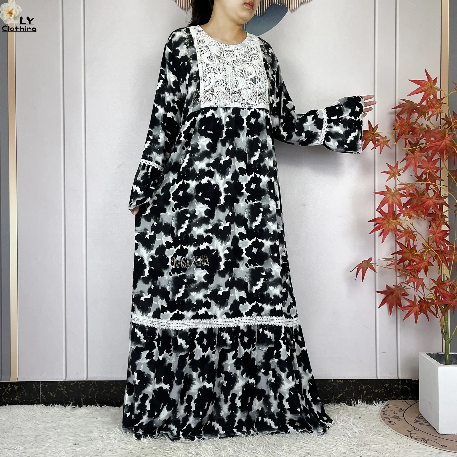 فستان نسائي جديد موضة 2026 بتصميم زهري وأكمام طويلة من القطن مع وشاح كبير، قفطان دبي، فستان فضفاض كاجوال، فساتين أفريقية - Image 6