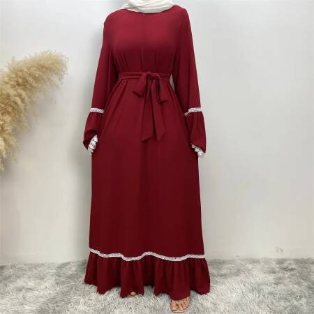 فستان فضفاض للنساء في الشرق الأوسط ، دانتيل أبيض ، أكمام طويلة ، نمط سحاب ، شائع ، مرقع ساخن ، دبي ، تركي ، إسلامي ، موضة جديدة ، رائج