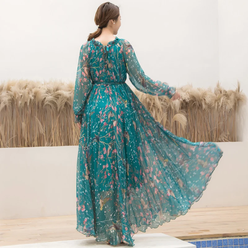 فستان حفلات نسائي بطبعة زهور بوهو ، موضة أنيقة ، شيفون فضفاض ، كم طويل ، عباية إسلامية ، ملابس إسلامية ، رداء ، موضة ، - Image 4