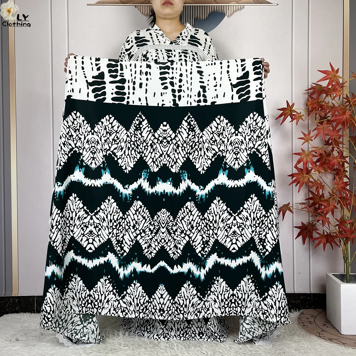 أحدث عباءة أفريقية لعام 2026 مطبوعة من القطن الخالص للنساء، فستان طويل فضفاض، أزياء دبي العصرية للعطلات والحفلات مع وشاح كبير - Image 2