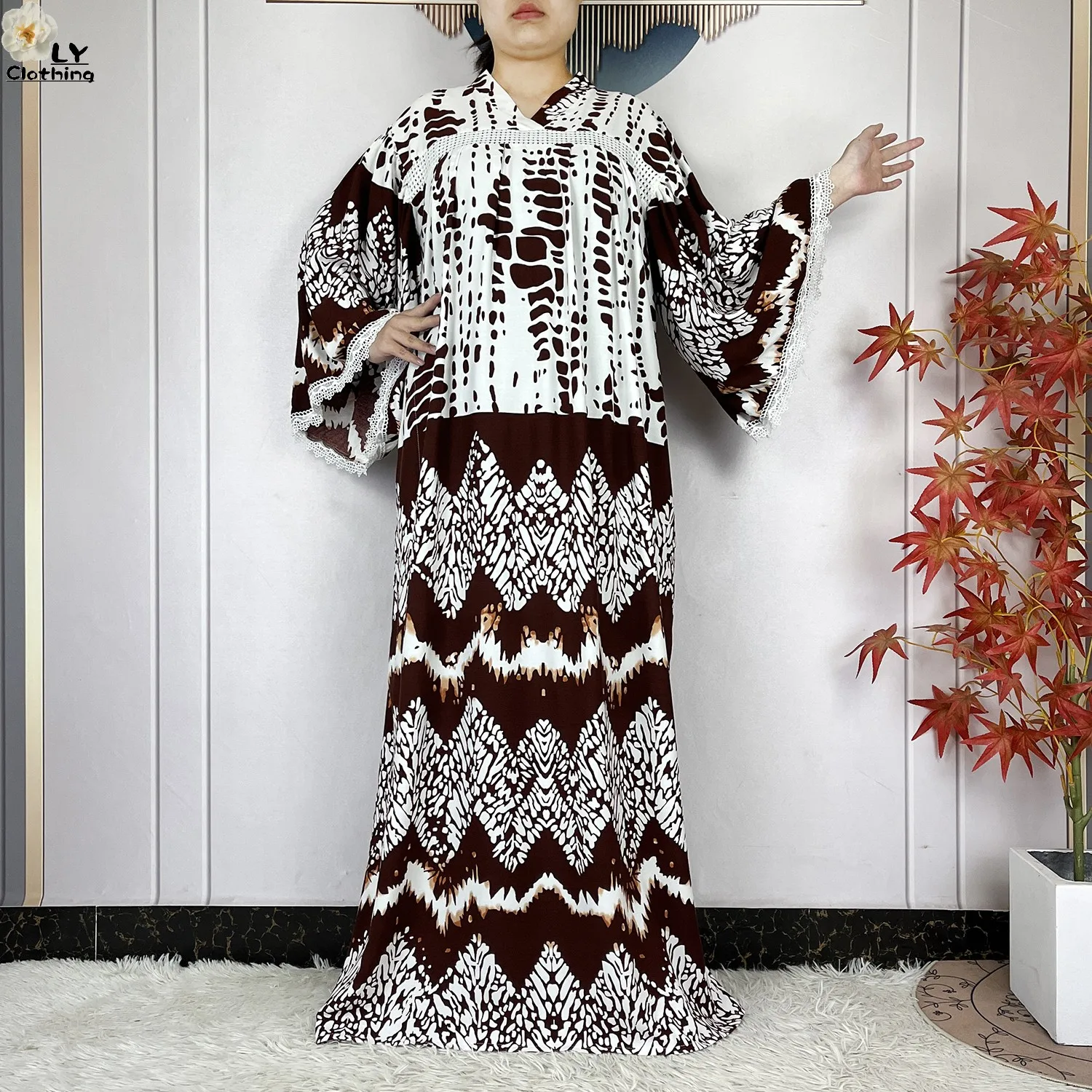 أحدث عباءة أفريقية لعام 2026 مطبوعة من القطن الخالص للنساء، فستان طويل فضفاض، أزياء دبي العصرية للعطلات والحفلات مع وشاح كبير - Image 5