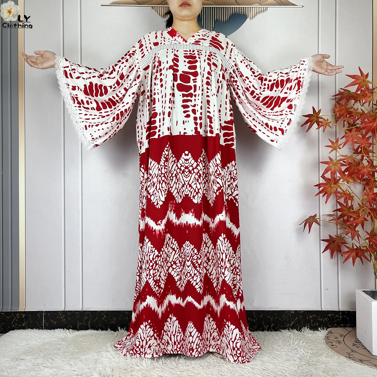 أحدث عباءة أفريقية لعام 2026 مطبوعة من القطن الخالص للنساء، فستان طويل فضفاض، أزياء دبي العصرية للعطلات والحفلات مع وشاح كبير - Image 4