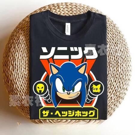 تي شيرت صيفي للأطفال مصنوع من القطن بنسبة 100% بتصميم كارتوني مطبوع عليه صورة سونيك للأولاد والبنات تي شيرت كاجوال فضفاض بأكمام قصيرة