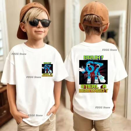 تي شيرت قطني للأطفال بطباعة Summer Italian Brainrot 67 Six Seven، قميص بأكمام قصيرة للأولاد، مريح وعصري