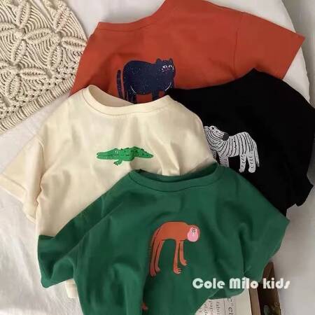 الحيوان نمط طفل الفتيان الفتيات قصيرة الأكمام بلايز الاطفال تيز ملابس الصيف فضفاضة الموضة العصرية ملابس أطفال تي شيرت س الرقبة