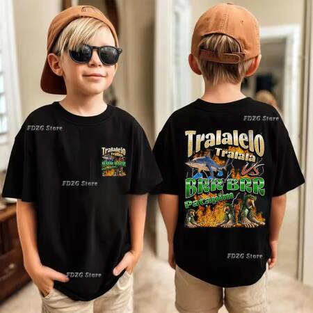 تي شيرت صيفي للأولاد والبنات بطباعة كرتونية إيطالية، قميص ترالالرو ترالالا للأطفال بأكمام قصيرة، قميص قطني للأطفال