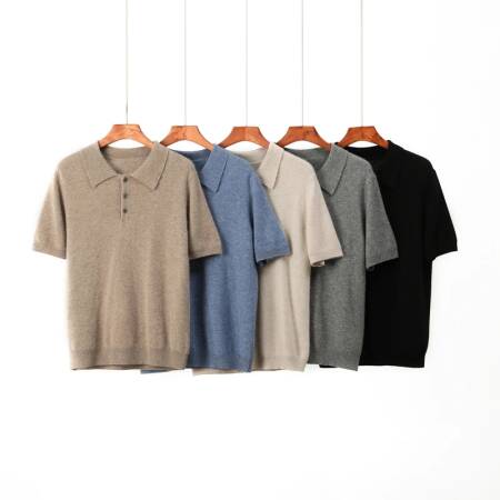 قميص بولو رجالي قصير الأكمام من الكشمير 100٪ للأعمال والملابس غير الرسمية، سترة للربيع والصيف