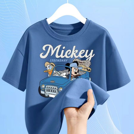 الصيف طفل الفتيات الملابس الصلبة طفل صبي ديزني ميكي مطبوعة قصيرة الأكمام تي شيرت الأطفال الكرتون س الرقبة لينة تنفس