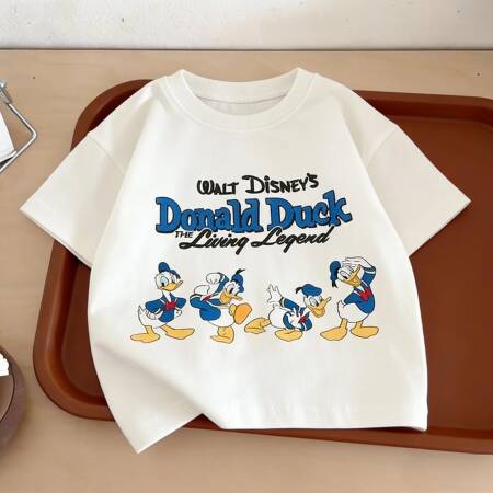 قميص ديزني هوني بوت دونالد داك الصيفي للأطفال بنمط كرتوني بأكمام قصيرة - تي شيرت ناعم للأولاد والبنات