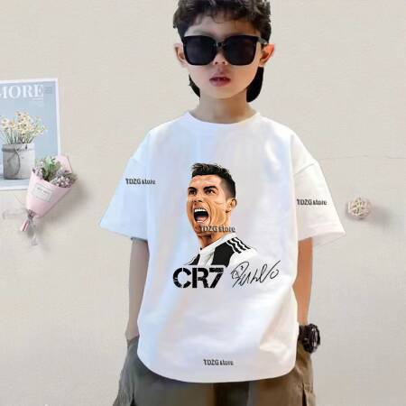 قميص صيفي للأطفال مطبوع عليه رونالدو Cr7 بأكمام قصيرة، تي شيرت قطني مريح للأطفال، ملابس عصرية للأولاد