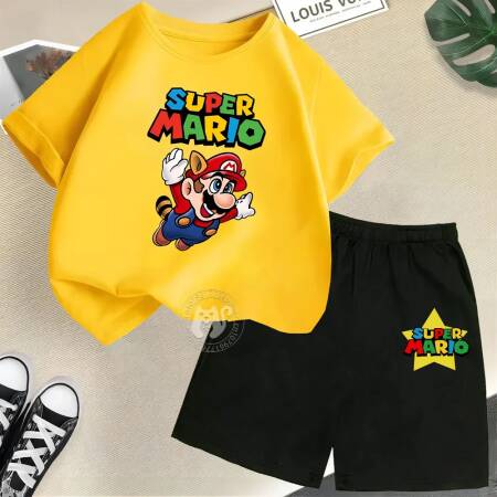 ماريو براذرز-تي شيرت وشورت بأكمام قصيرة للأولاد والبنات ، قطن ، لطيف ، كاجوال ، رقبة مستديرة ، علامة تجارية صيفية