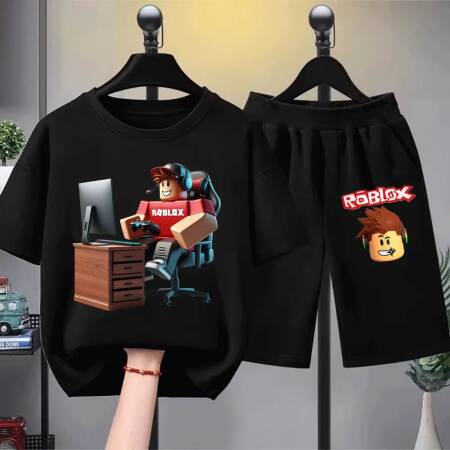 مجموعة تي شيرت للأطفال مطبوع عليها شخصيات ROBLOX، تي شيرت بأكمام قصيرة للأطفال بتصميم ألعاب رائع للأولاد والبنات