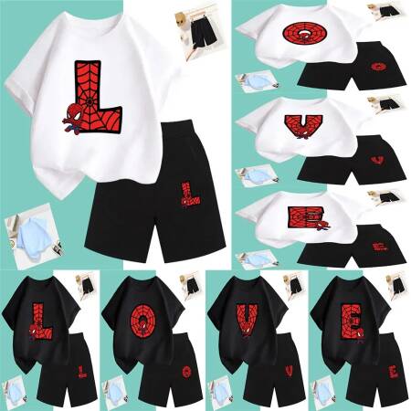 مجموعة ملابس أطفال تي شيرت للأطفال ، مجموعة رياضية للأولاد ، علامة تجارية للرجل العنكبوت ، توب قطني وسراويل ، من عمر 1 إلى 16 سنة