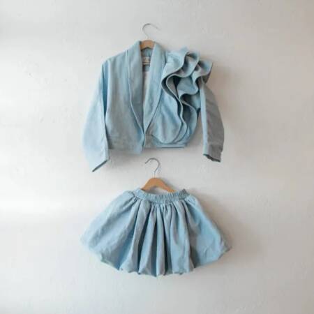 2025 الأوروبية والأمريكية الربيع والخريف الفتيات القطن واحد الوجهين معطف الدانتيل البتلة نصف تنورة الأطفال قطعتين مجموعة