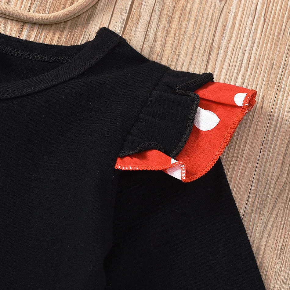 ملابس تنكرية للأطفال بعقدة فراشية ، فستان مع عصابة رأس ، مجموعة ملابس أطفال ، قمم وتنورة ، أسود ، أحمر ، طفل ، أحمر ، طفل ، - Image 2