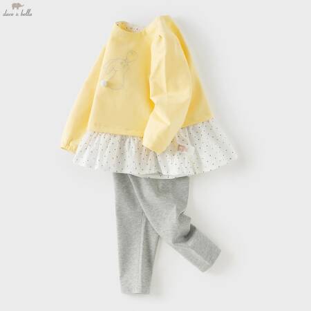 طقم ملابس أطفال من ديف بيلا مكون من قطعتين: تي شيرت وبنطلون، بنطلون ضيق للفتيات مع قميص بأكمام طويلة، طقم من قطعتين بطباعة جميلة للحفلات والأنشطة الخارجية DB1261475