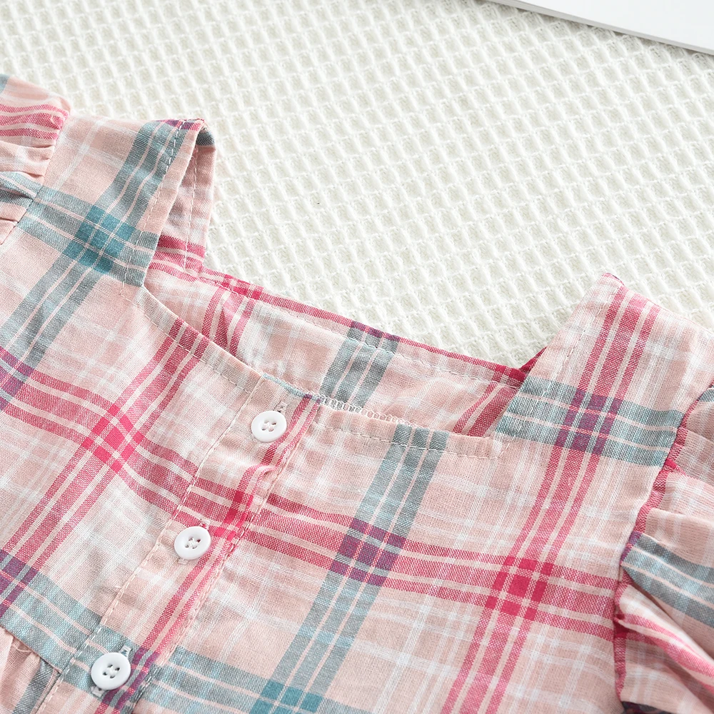 Bear Leader الصيف فتاة الوردي متقلب قصيرة الأكمام أعلى الصلبة بنطال ذو قصة أرجل واسعة قطعتين مجموعة لملابس كاجوال للأطفال - Image 3