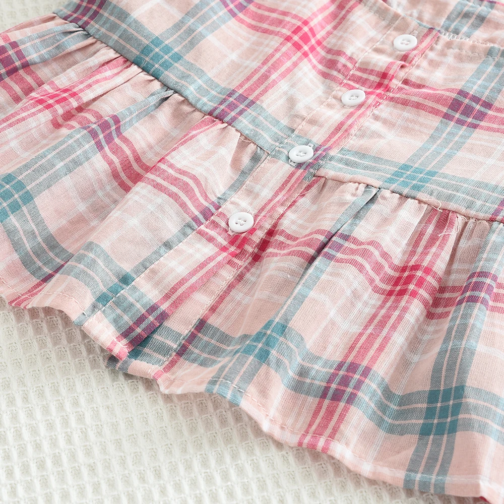 Bear Leader الصيف فتاة الوردي متقلب قصيرة الأكمام أعلى الصلبة بنطال ذو قصة أرجل واسعة قطعتين مجموعة لملابس كاجوال للأطفال - Image 4