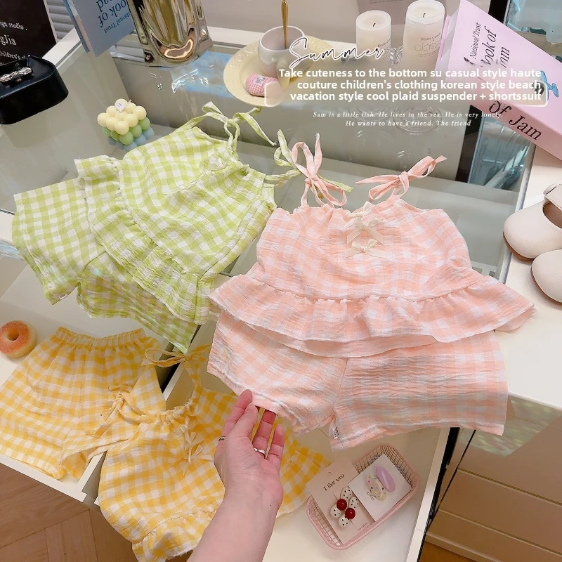 طقم صيفي جديد للبنات: شورت بحمالات وتنورة بتصميم أميرة منقوشة بفيونكة، طقم أنيق وعصري للرضع والأطفال الصغار