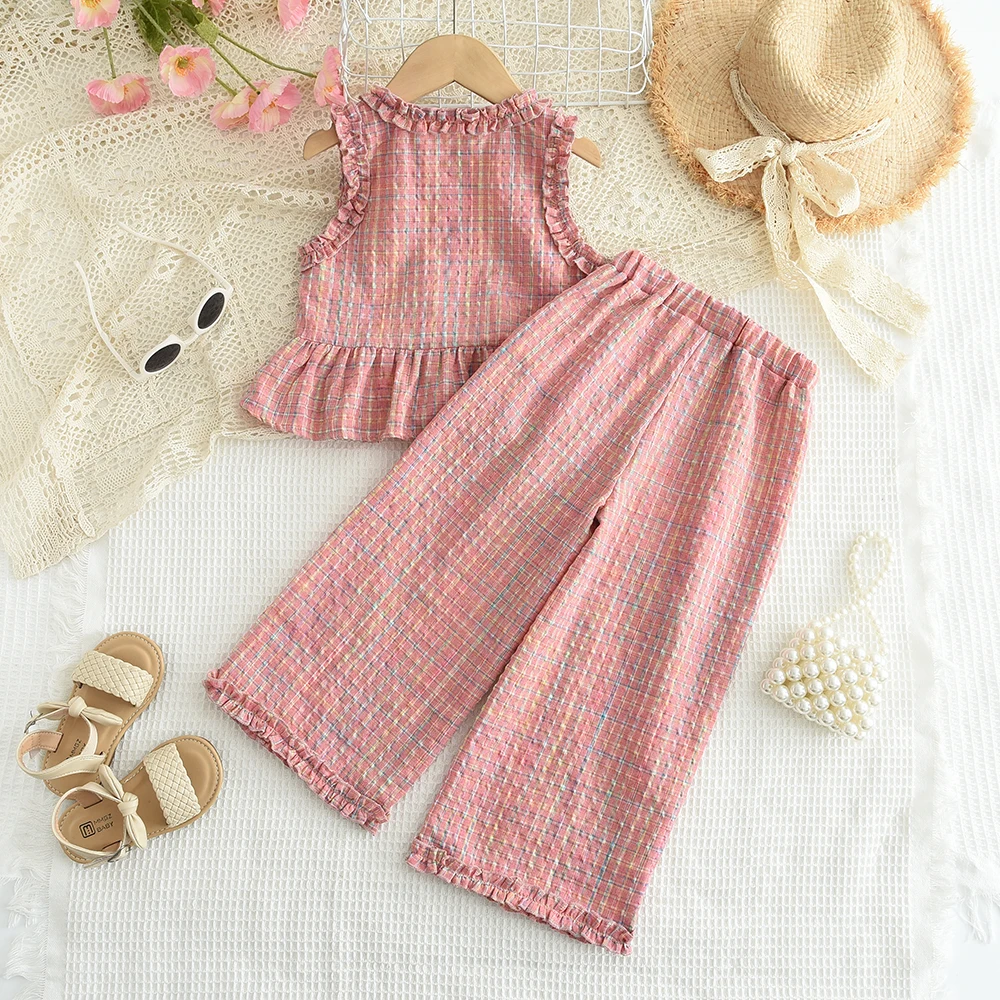 Bear Leader الصيف الاطفال أزياء وتتسابق الفتيات مجموعة ملابس الوردي منقوشة أكمام أعلى + السراويل واسعة الساق الدانتيل قطعتين الدعاوى - Image 5