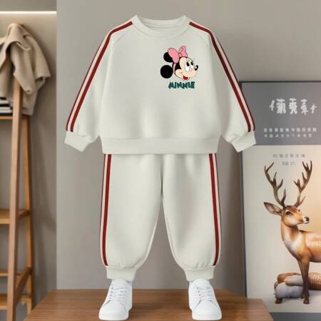 مجموعة هوديز أنيقة للفتيات من ديزني لربيع 2026، طقم أطفال من قطعتين بأكمام طويلة وبنطلون، بدلة رياضية كاجوال للأطفال