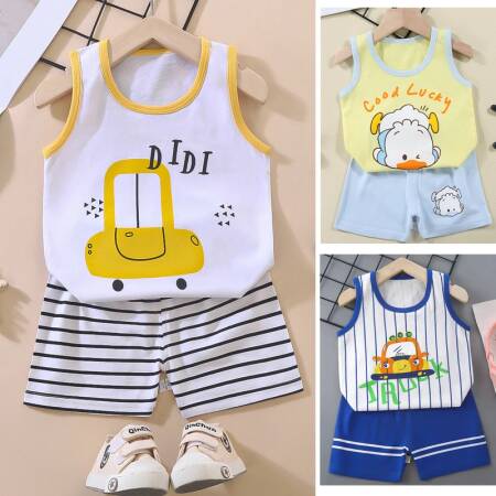 1 مجموعة الصيف القطن الأطفال مجموعات الاطفال ملابس الفتيان الفتيات سترة دعوى ملابس الأطفال الطفل تي شيرت السراويل تانك القمم أكمام