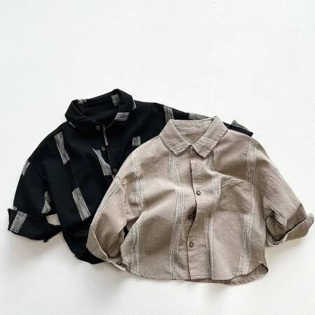 AYNIGIELL ربيع/خريف جديد الأولاد قميص 1-6 سنة الأولاد الطبعة الكورية رداء علوي غير رسمي جودة عالية قميص قطني بكم طويل سترة