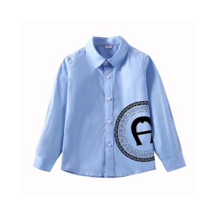 قميص أزرق للأولاد على طراز الربيع والخريف مع طباعة حروف، طية صدر السترة للأولاد، ملابس قميص كاجوال عصرية بأكمام طويلة