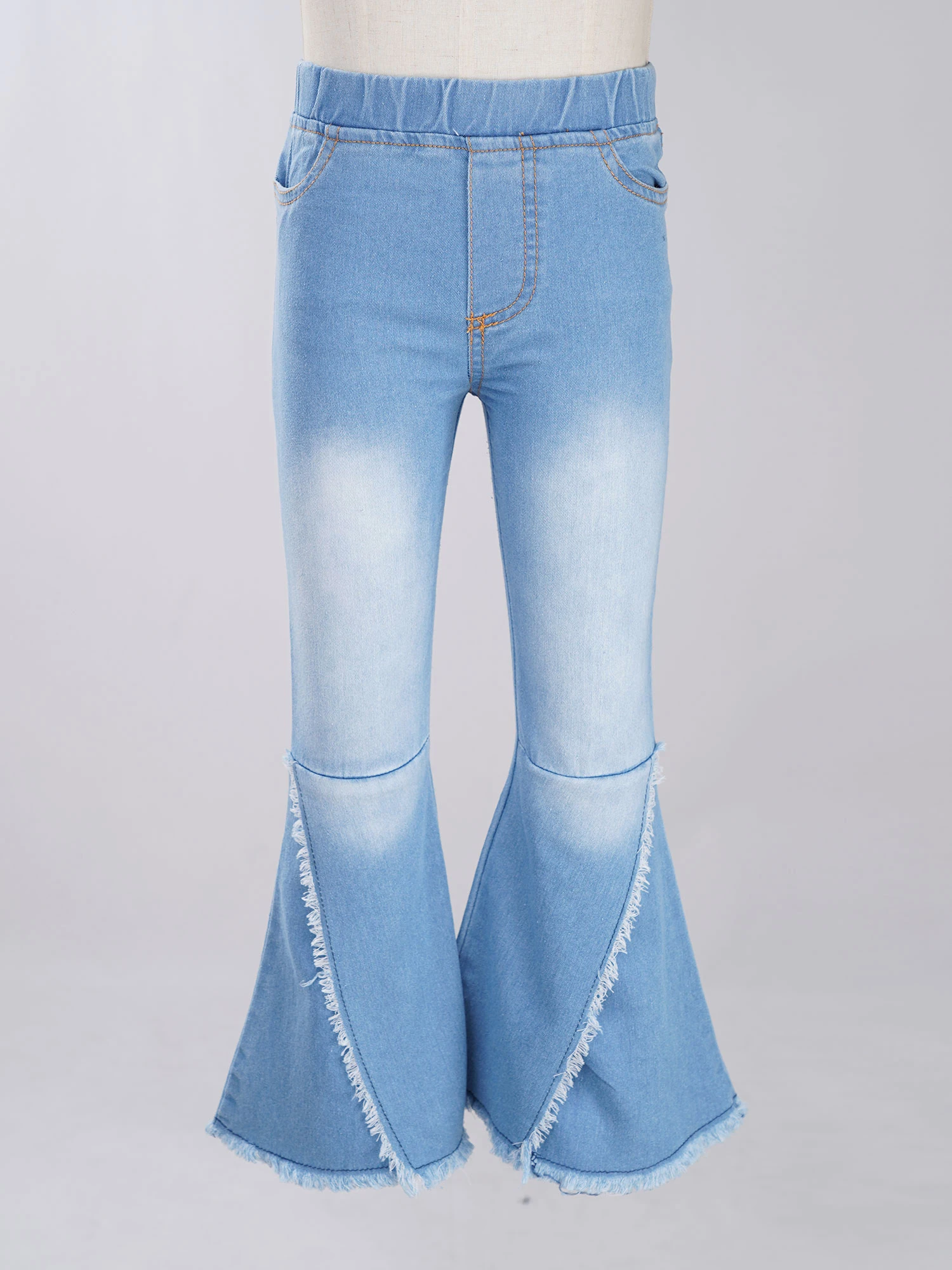 أطفال طفل الفتيات مضيئة السراويل تقاطعات ممزق جرس أسفل هيم الدنيم واسعة الساق السراويل الأطفال طفل لطيف الجينز السراويل الملابس - Image 2