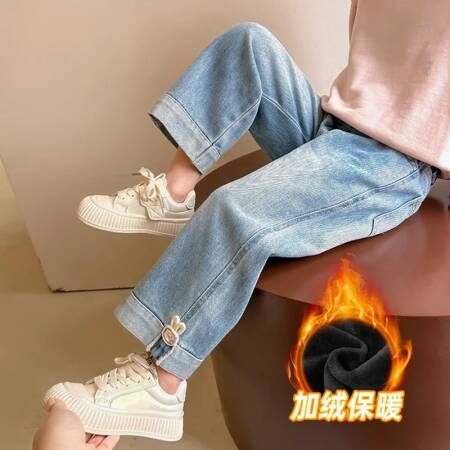 بنطلون جينز جديد للأطفال لعام 2026 مبطن بالصوف، سروال حراري دافئ للخريف والشتاء، بنطلون دنيم أنيق للفتيات، ملابس سفلية كاجوال للأطفال من 3-8 سنوات