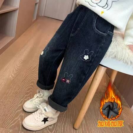 بنطلون جينز مبطن بالصوف للفتيات لفصلي الخريف والشتاء، سروال دافئ مبطن بالصوف للأطفال، بنطلون متعدد الاستخدامات للفتيات الصغيرات