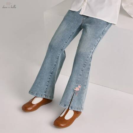ديف بيلا الربيع الفتاة التطريز السراويل موضة عادية مرونة الخصر Bootcut الجينز بنطلون أطفال مضيئة حفلة رسمية DK1260340
