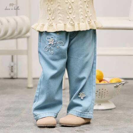بنطلون جينز للأطفال من ديف بيلا، ملابس بنات للخريف والربيع، بنطلون كاجوال عصري للأطفال من القطن الدنيم المرن DB1260317