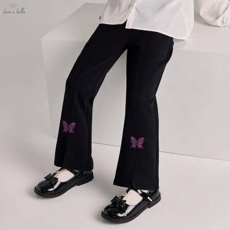 بنطلون ديف بيلا الربيعي للفتيات مع تطريز، جينز كاجوال عصري بخصر مطاطي وقصة واسعة من الأسفل، بنطلون رسمي للحفلات للأطفال DK1261146