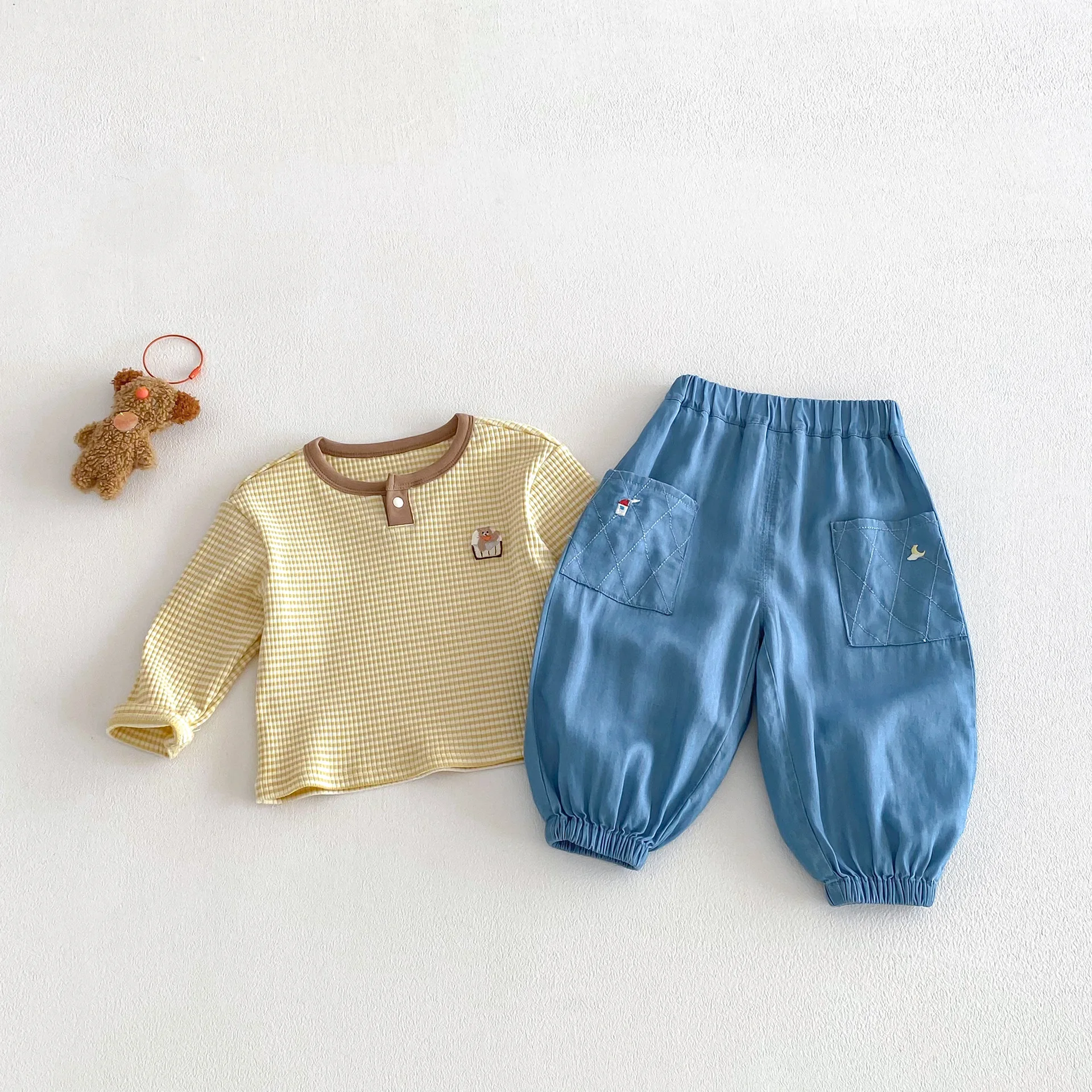 جينز أطفال مطرز برسومات كرتونية لفصلي الربيع والخريف، بنطلون كاجوال للأولاد والبنات، ليجنز طويل عصري بخصر مطاطي - Image 3